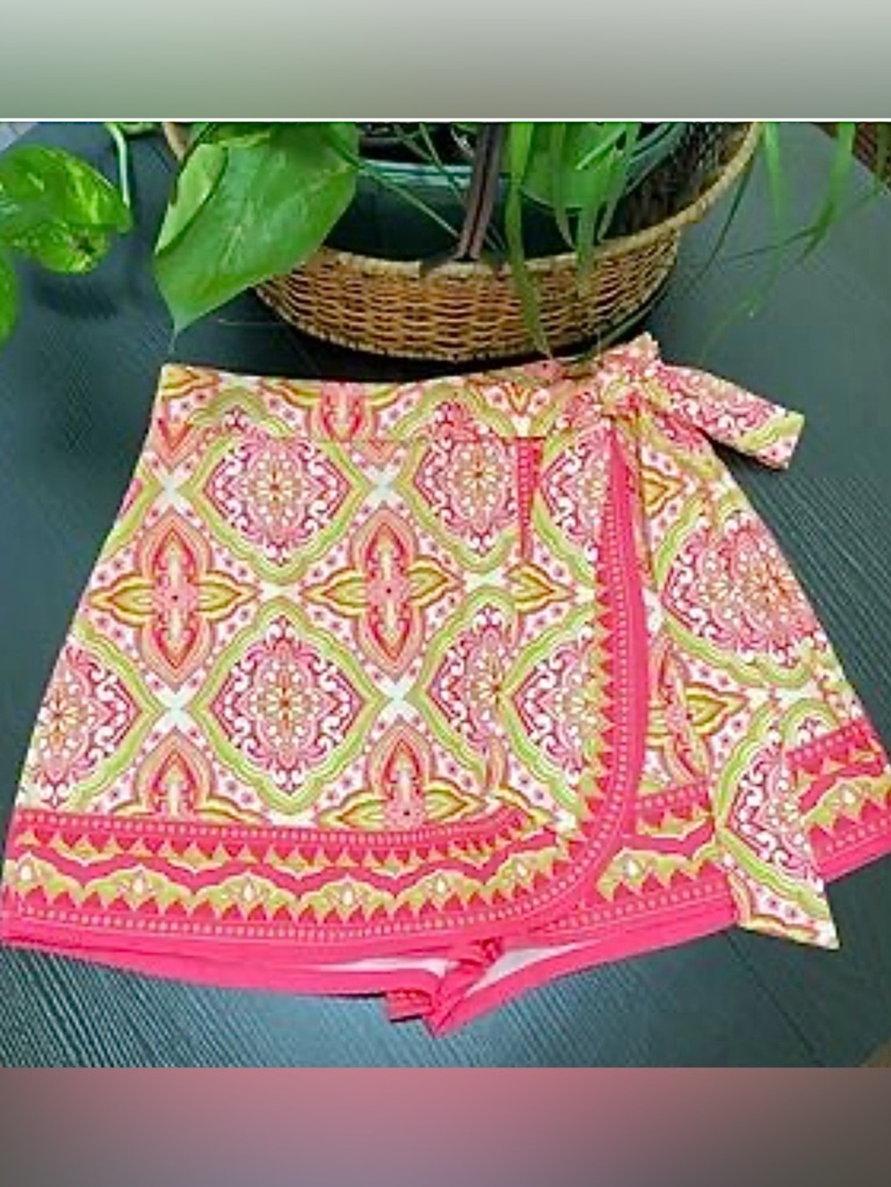 Flying Printed Wrap Skirt in Pink, Yellow & Green